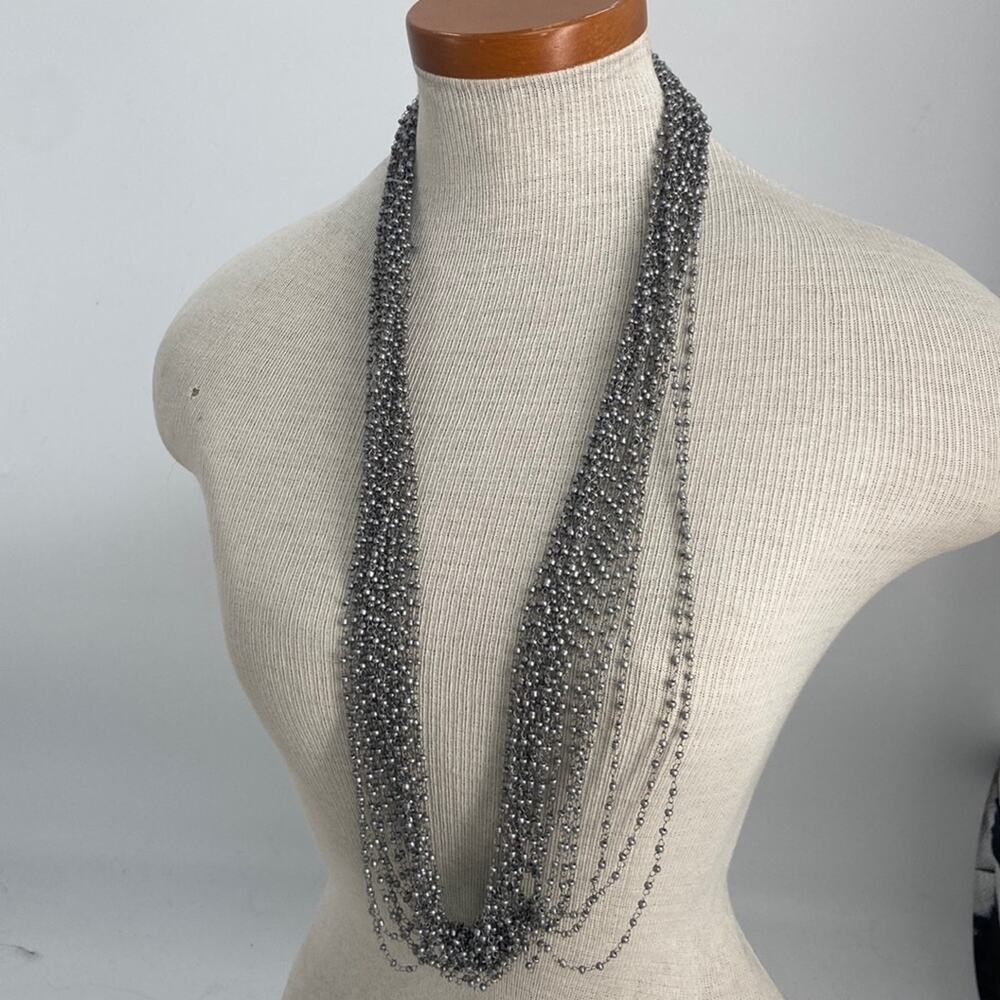 Silver beaded layered statement necklace